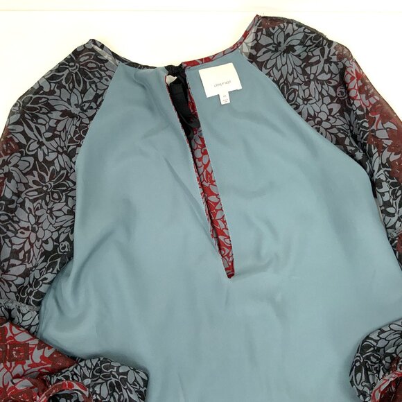 New Cinq a Sept Silk Chiffon Floral Tie Back Peplum Blouse Red Black Sz XS - Picture 12 of 16